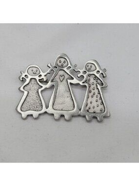 Vtg Three Sisters by Cynthia Webb Pewter Pin Brooch